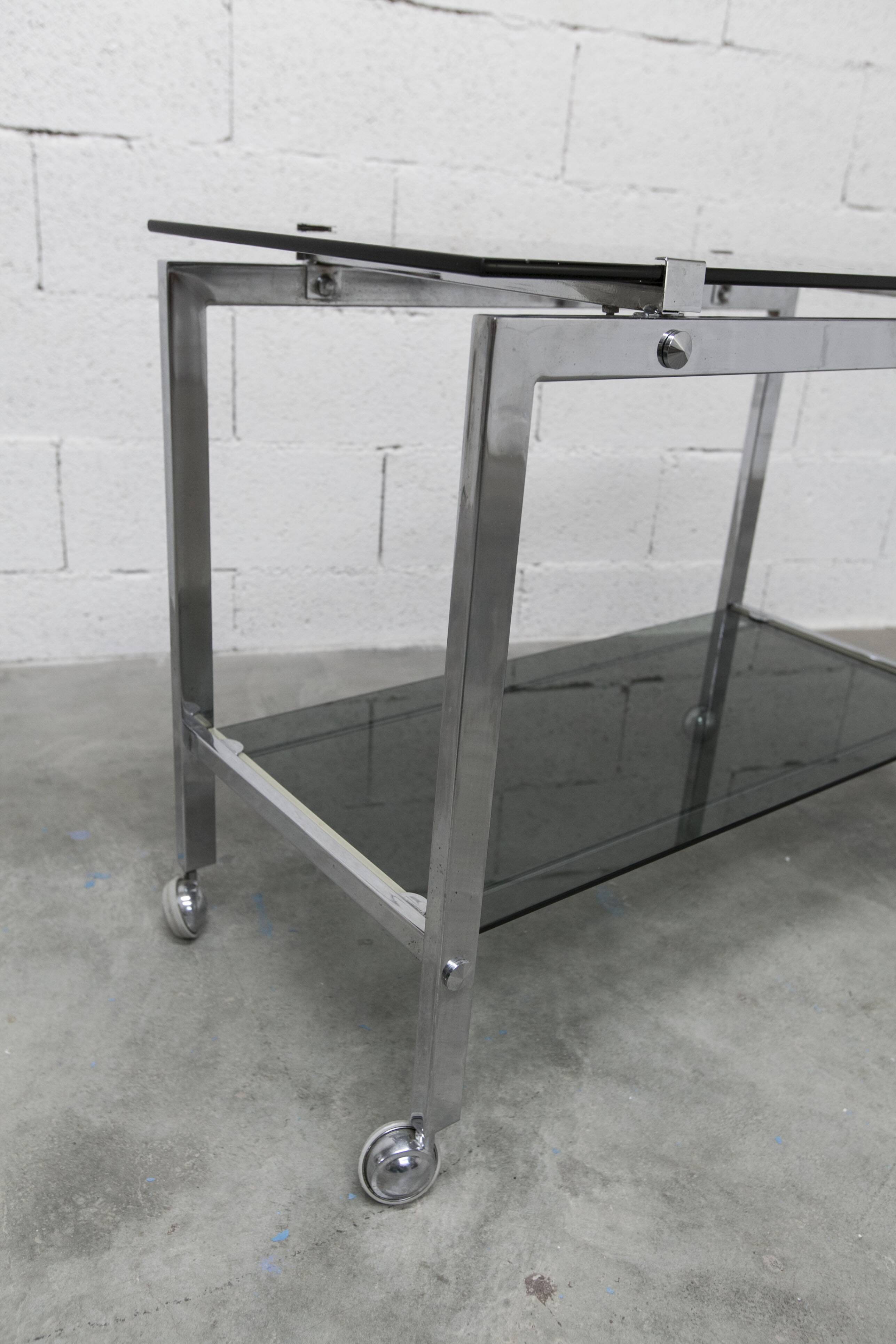 Chrome and smoked glass hi-fi trolley / cabinet 1970