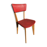 Ancienne chaise scandinave bois & vinyle rouge années 60 vintage