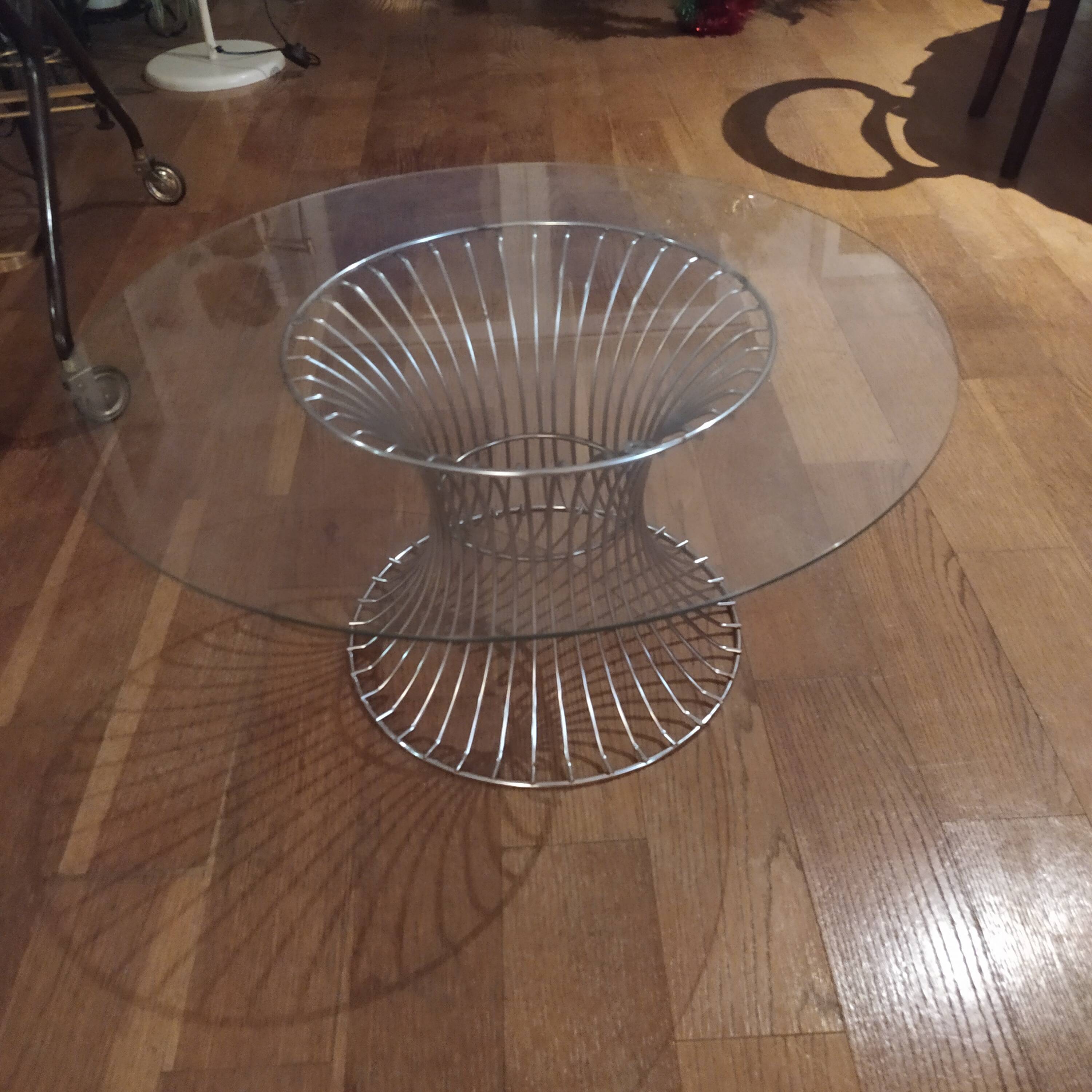 vintage 70s round designer coffee table with wire base