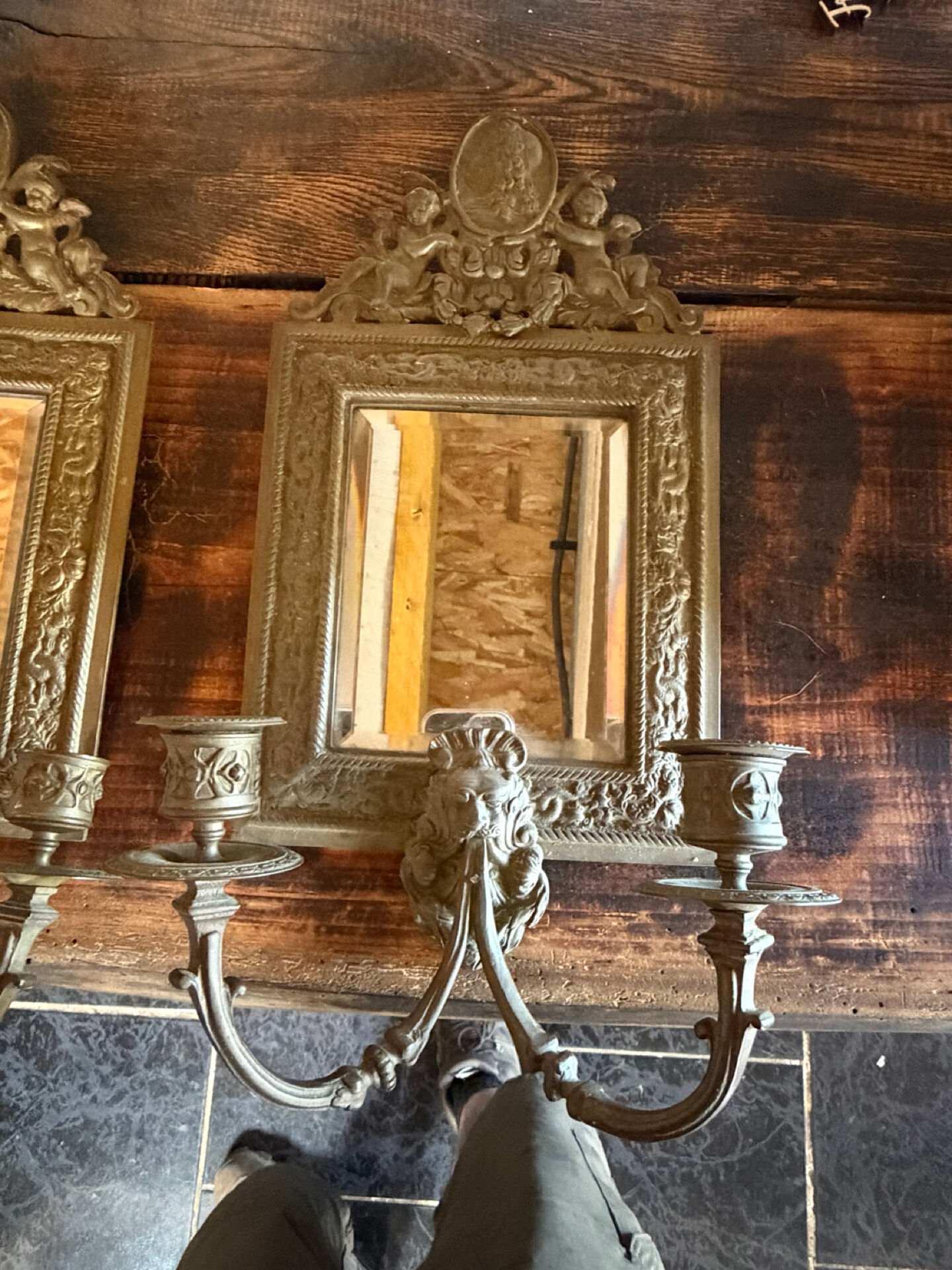 Pair of antique mirror candle holders in Louis XVI / Napoléon III style.