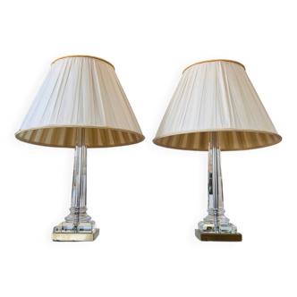 Paire de Lampes Chapman en Bronze et Cristal