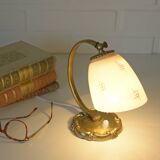 Antique Bedside Lamp / Art Deco Desk Lamp / Brass Table Light / Hand Blown