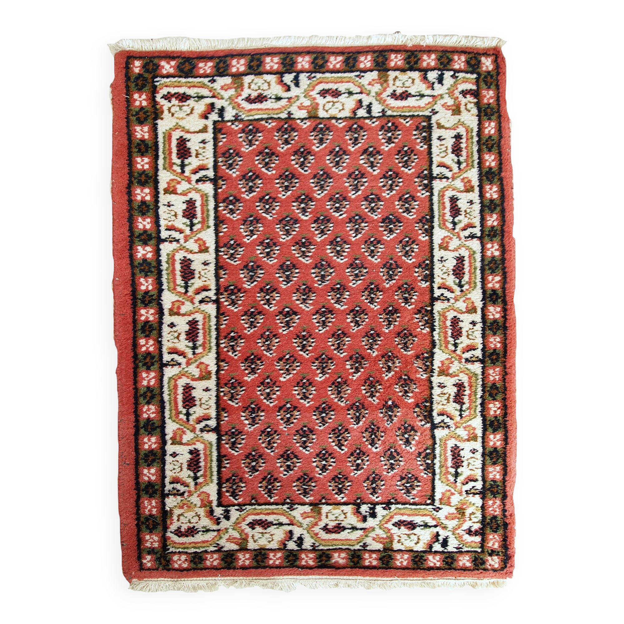 Tapis vintage fait main Indo-Seraband en laine rouge (62cm x 90cm)