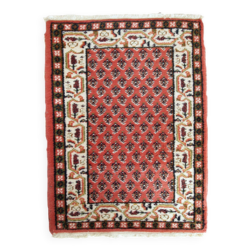 Tapis vintage fait main Indo-Seraband en laine rouge (62cm x 90cm)