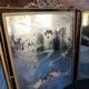Antique French gilt metal triptych vanity mirror with floral crest