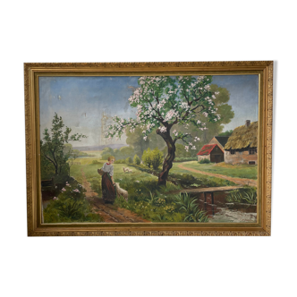 Peinture à l’huile toile 1944 XL