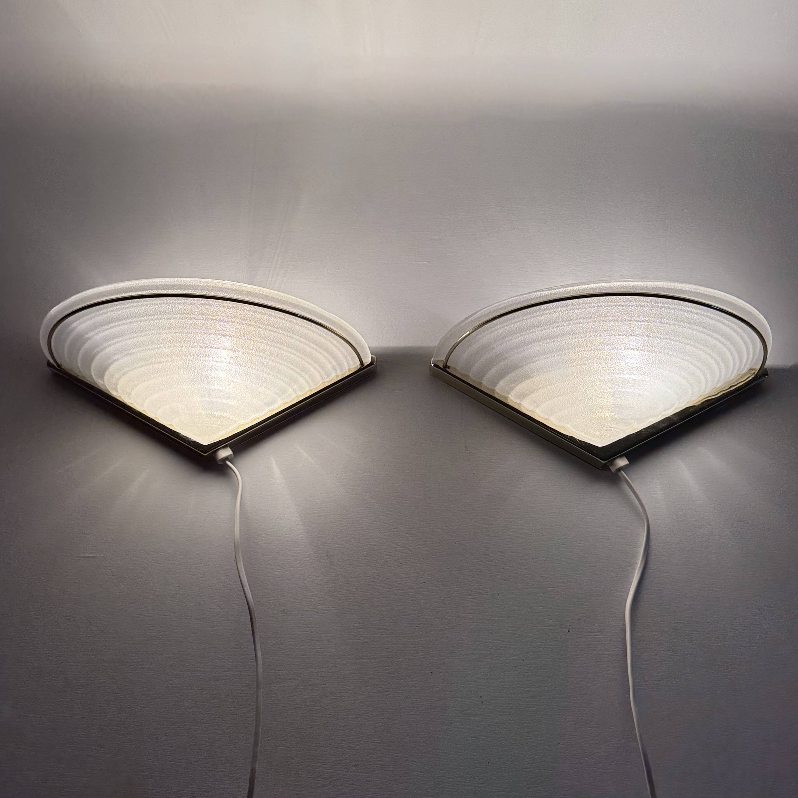 Set of Vintage Glass Wall Lamps with Gold Holder, 1970s