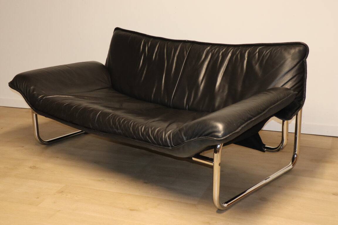 Vintage sofa by Johan Bertil Häggström for Ikéa in leather and chrome metal, 1970s
