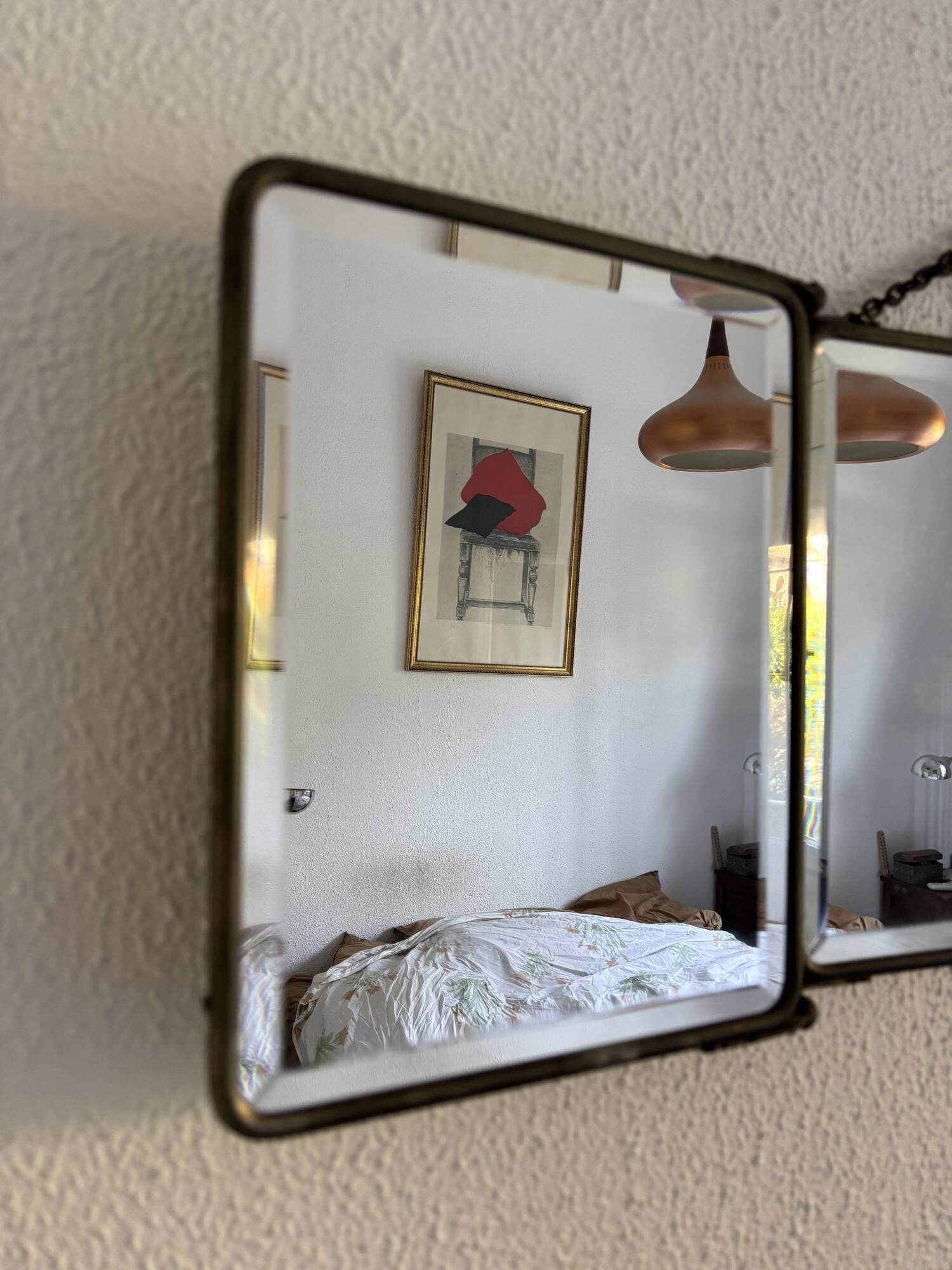 Vintage 1930s triptych barber mirror in ivory faux leather Art Deco - 27 x