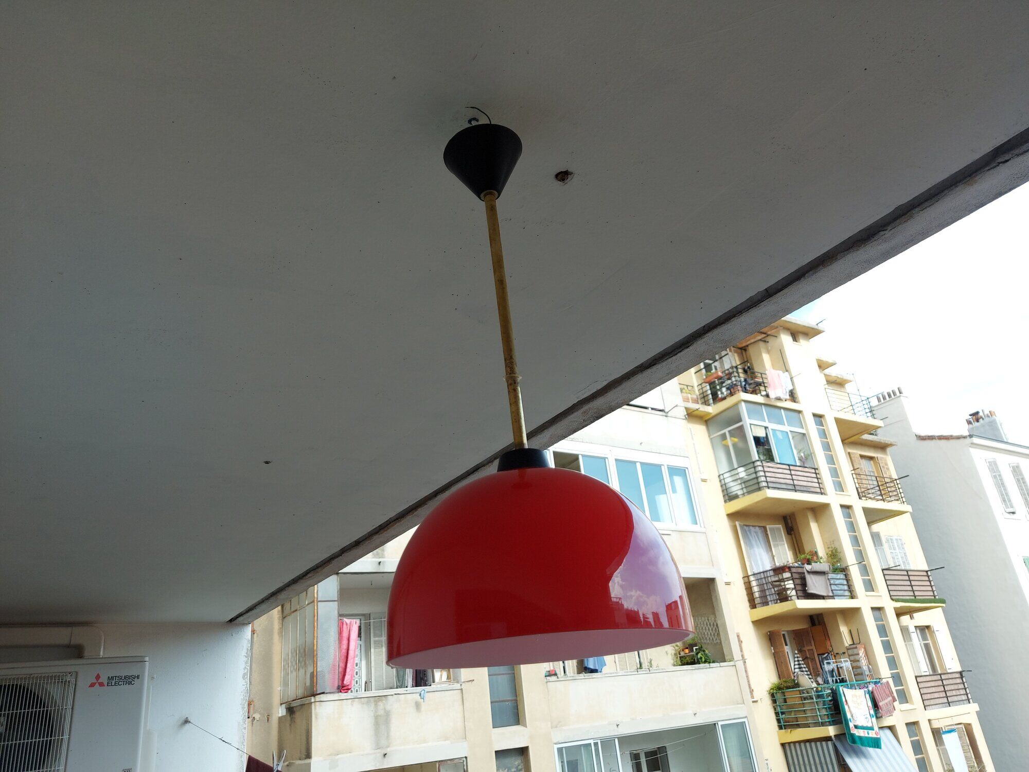 Vintage hanging lamp in red opaline of the 50/60