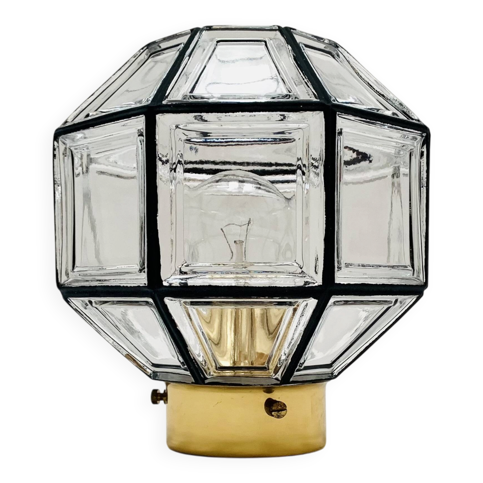 Lustre encastré en laiton et en verre cristal par Glashütte Limburg