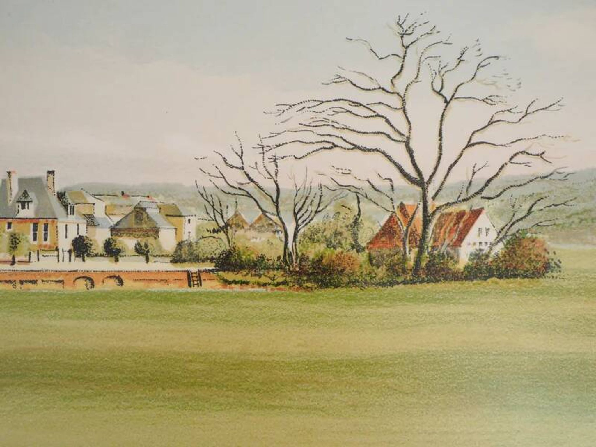 Pierre Bazire : Paysage en Normandie, lithographie originale signée