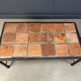Spanish iron and ceramic tile coffee table, 1950s