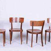 Art Deco Czech Chairs in Beech and Walnut from Thonet, 1940s, Set of 4