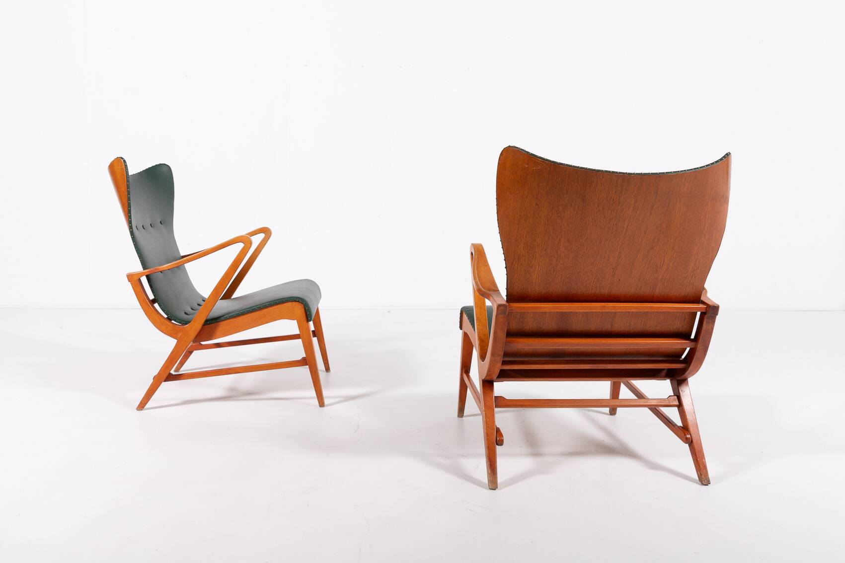 Architectural Swedish Mid-Century Modern armchairs by Axel Larsson, 1950’s