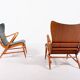 Architectural Swedish Mid-Century Modern armchairs by Axel Larsson, 1950’s