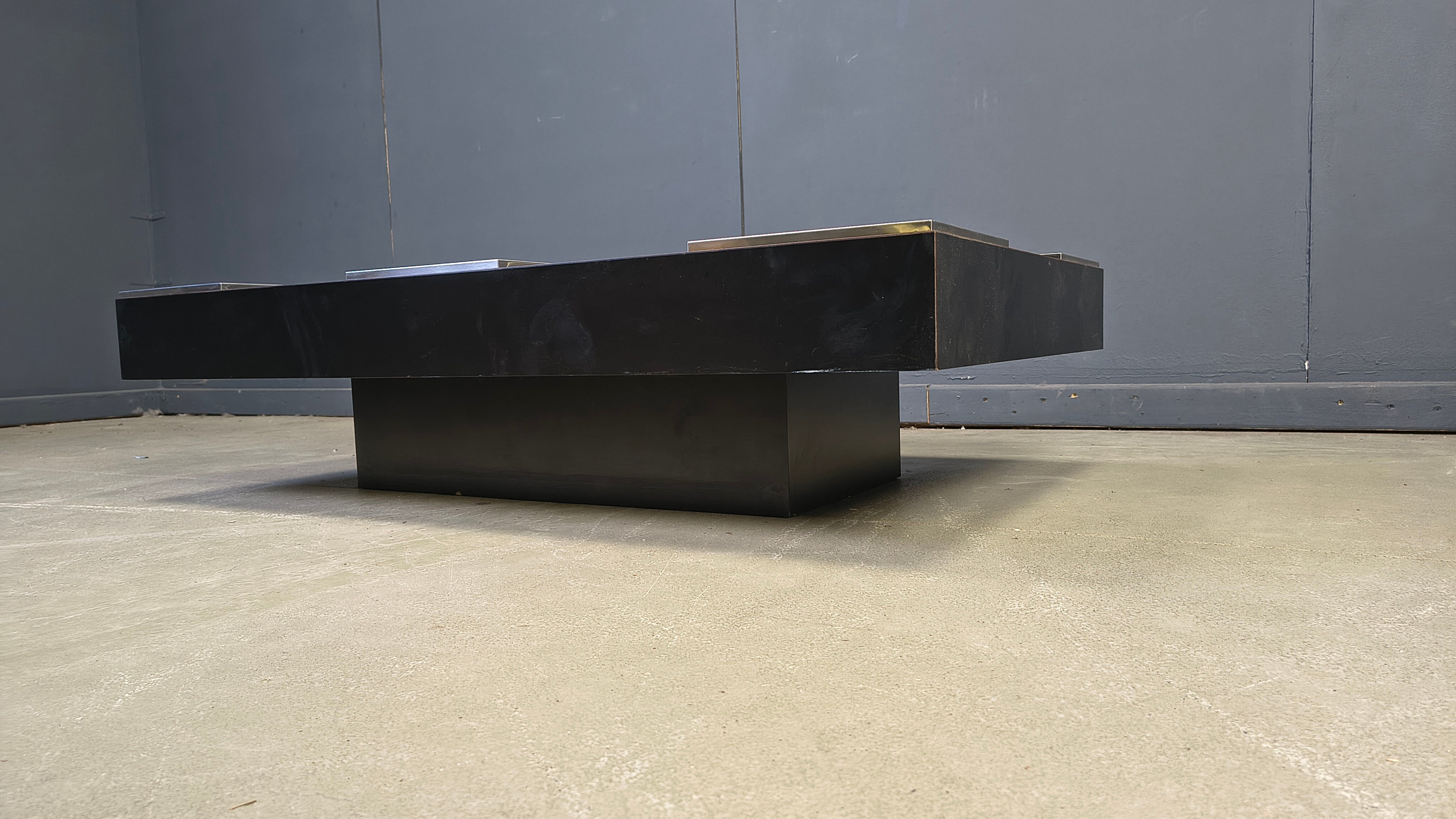 Vintage lacquer and aluminum checkerboard coffee table, 1970s