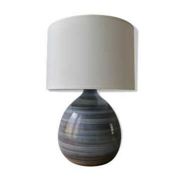 Blue glazed stoneware lamp, signed