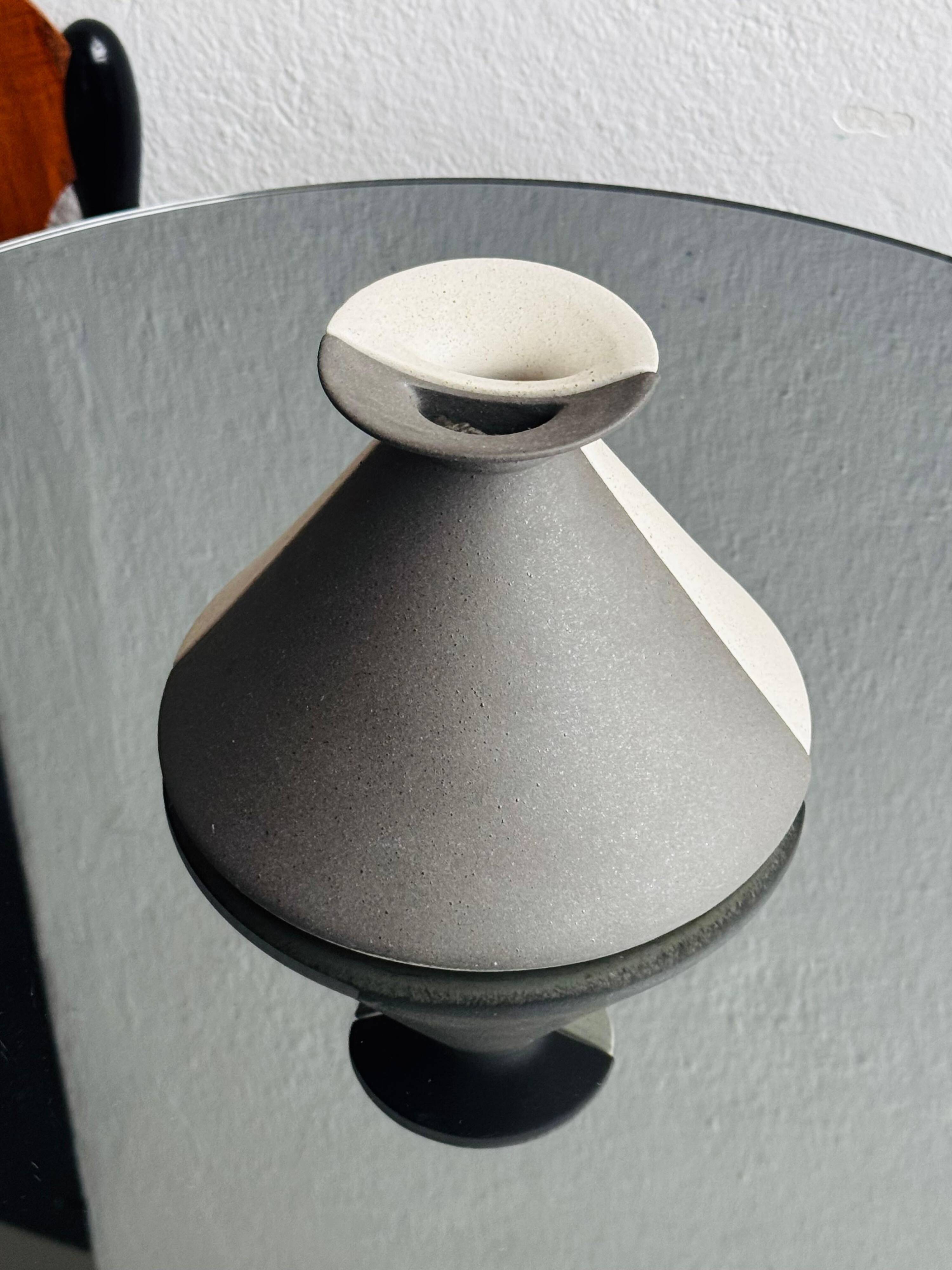 Pair of cream and grey ceramic vases from the 1970s