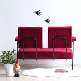 60s design sofa in metal and red velvet
