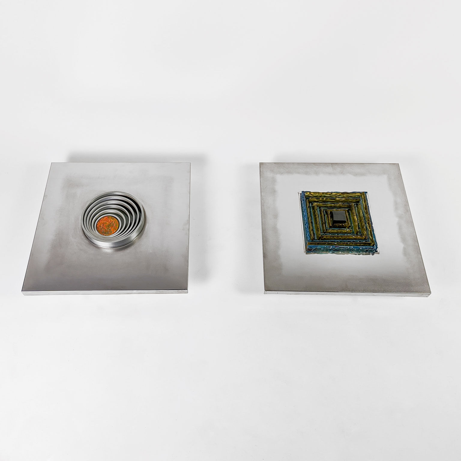 Pair of metal, resin and glass wall lights by Angelo Brotto, circa 1970