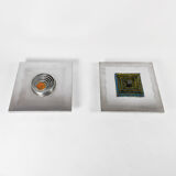 Pair of metal, resin and glass wall lights by Angelo Brotto, circa 1970