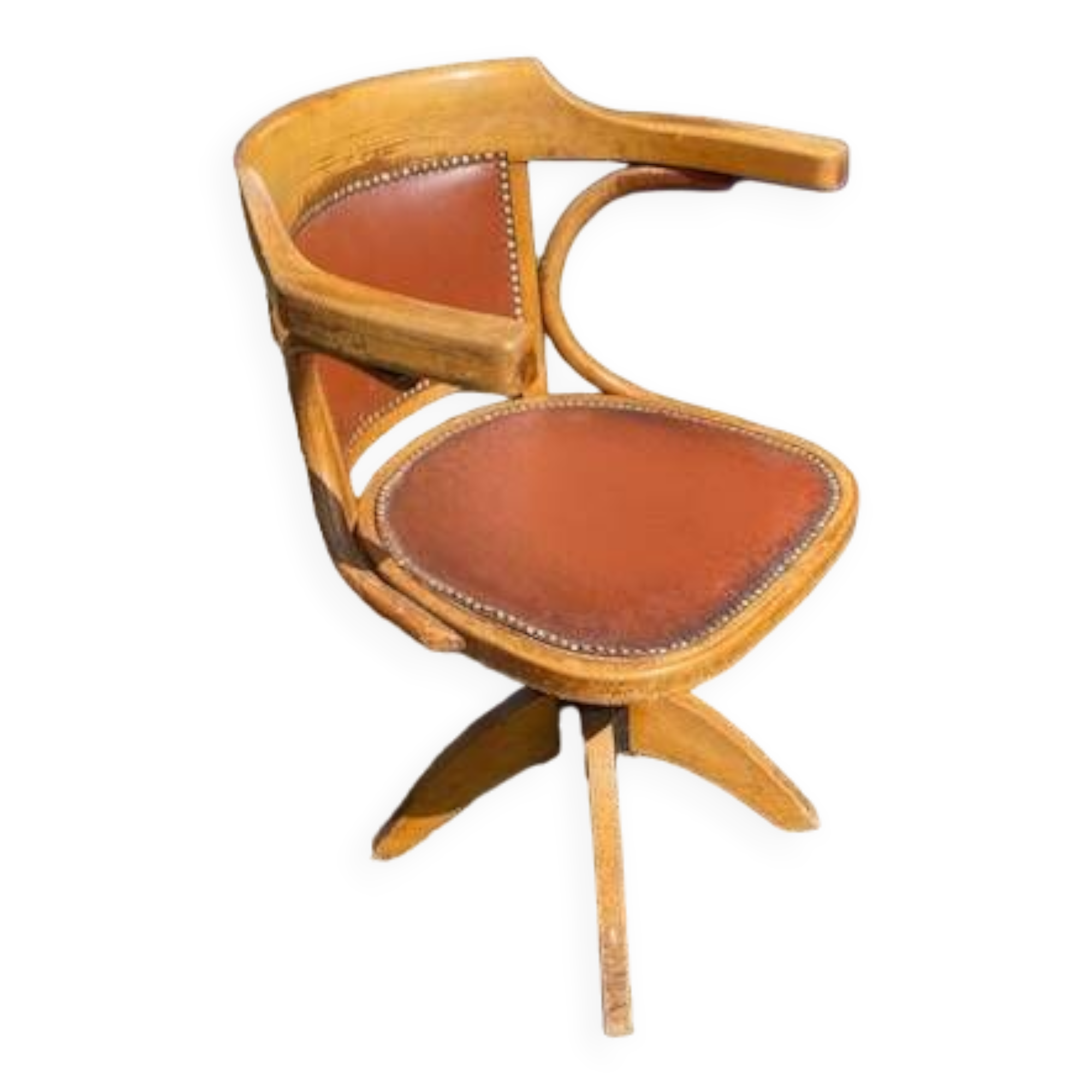 Baumann wood leather armchair