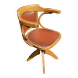 Baumann wood leather armchair