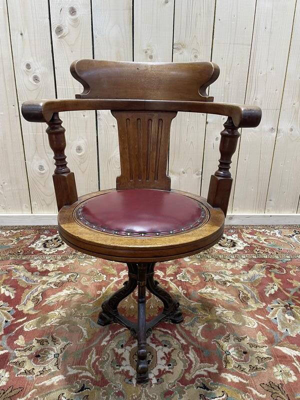 Fauteuil de bureau de bateau en acajou tournant