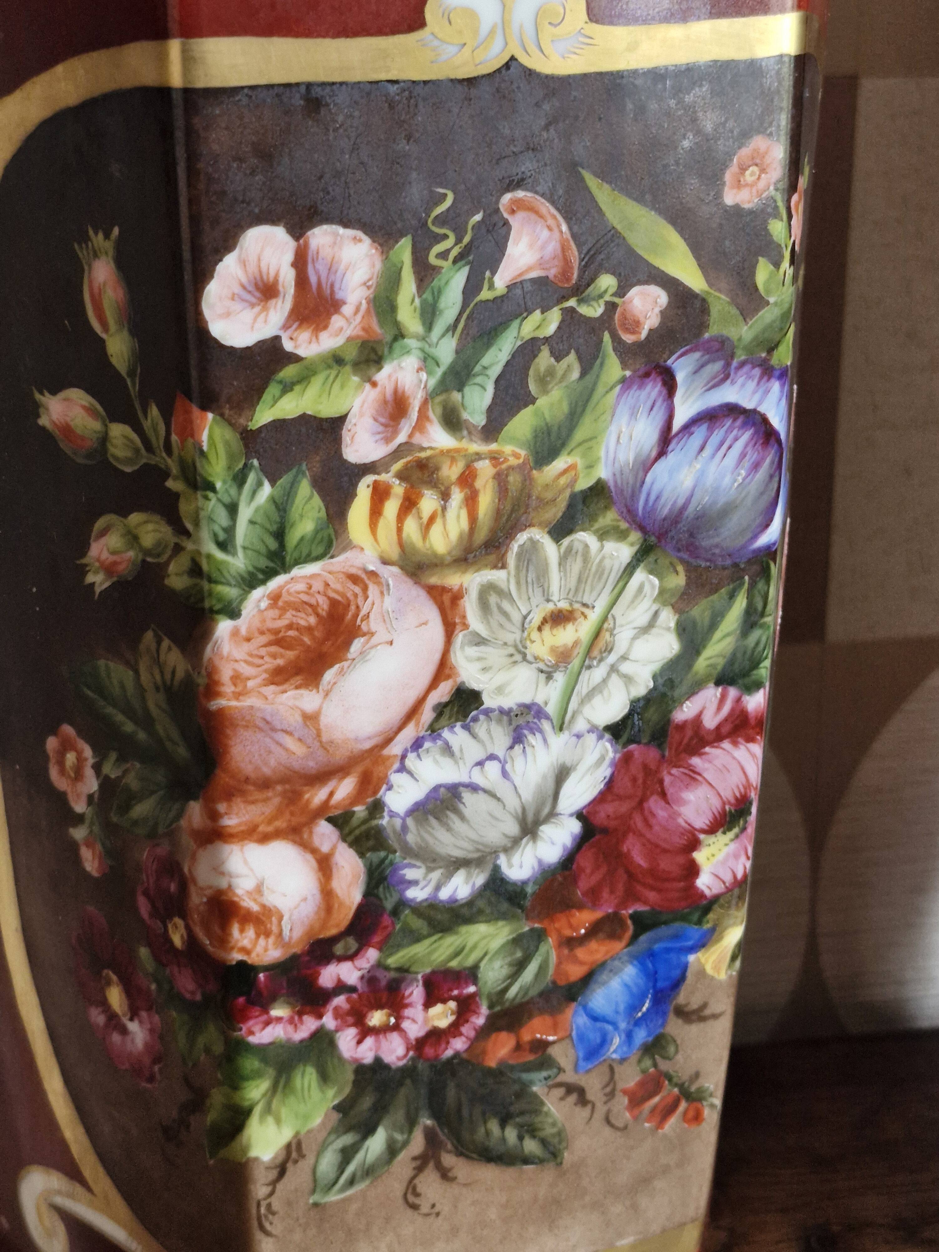 Duo of 19th century vases in Paris JP porcelain