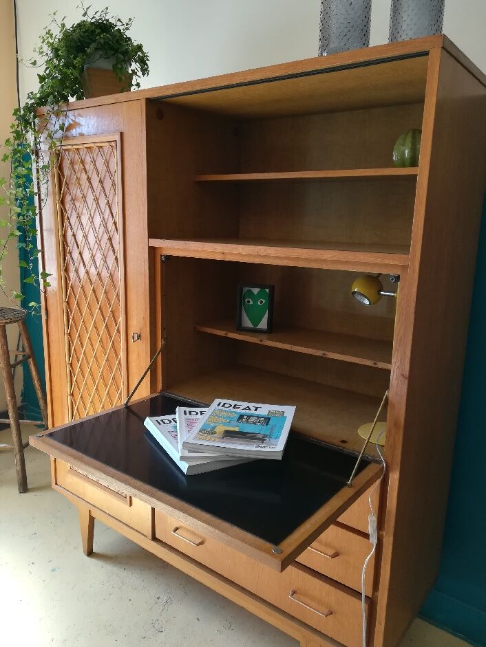 Vintage secretary furniture with rattan