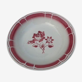 Plat creux de service vintage Badonviller art déco fleurs rouge