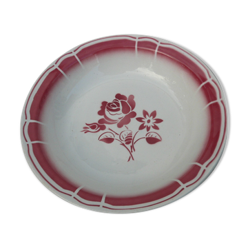Plat creux de service vintage Badonviller art déco fleurs rouge