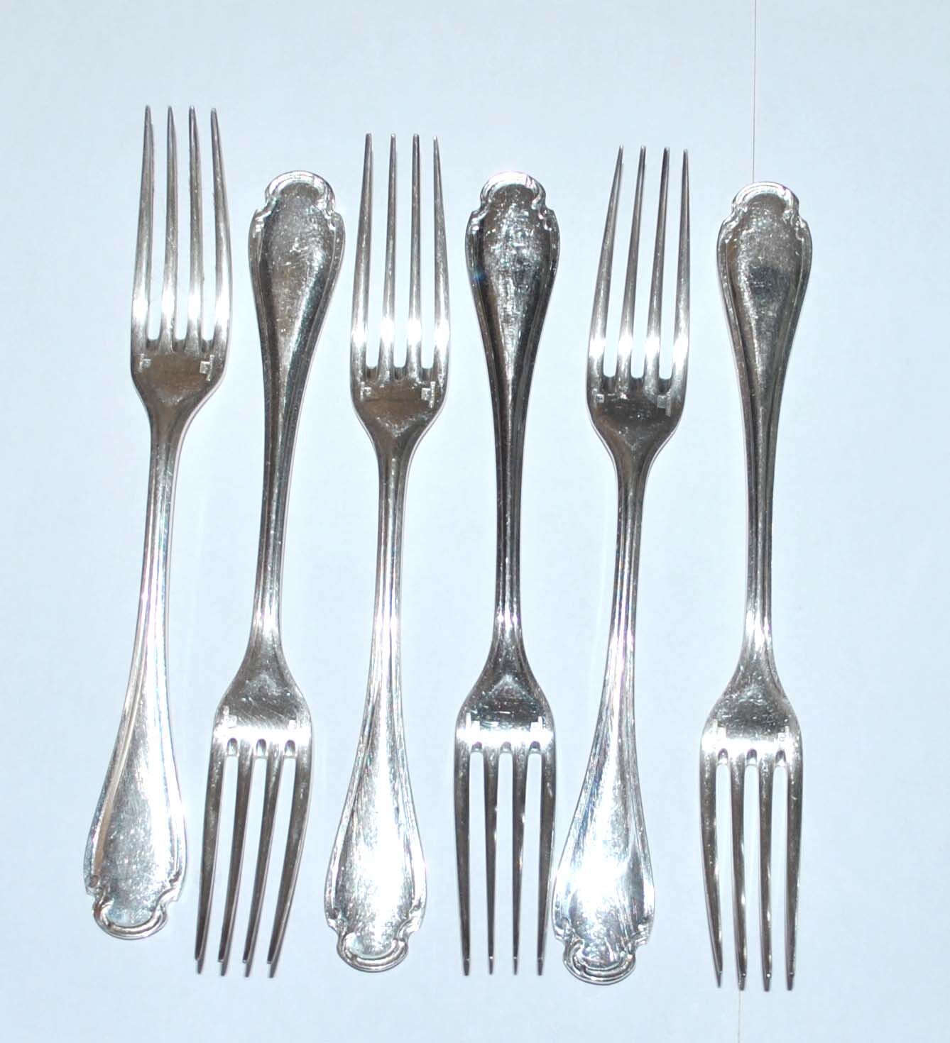Christofle, series of 6 silver metal table forks - vintage pompadour model 20.5cm