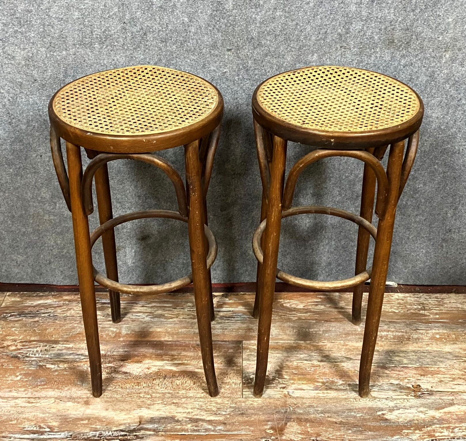 Pair of steamed curved wooden bar stools 1880