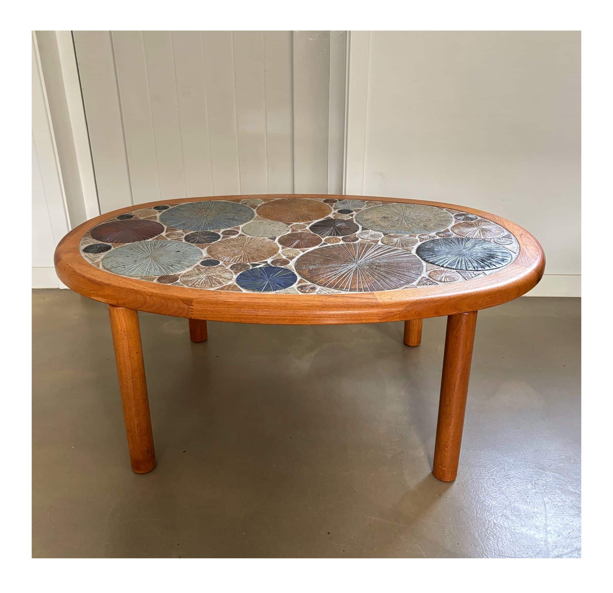 Ceramic and wooden side or coffee table, Tue Poulsen for Haslev, Denmark, 1960s