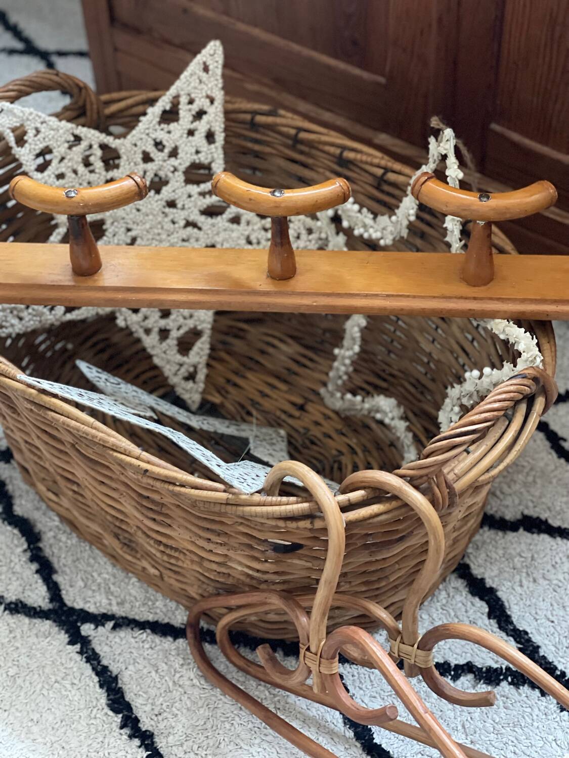 Old rattan and metal basket