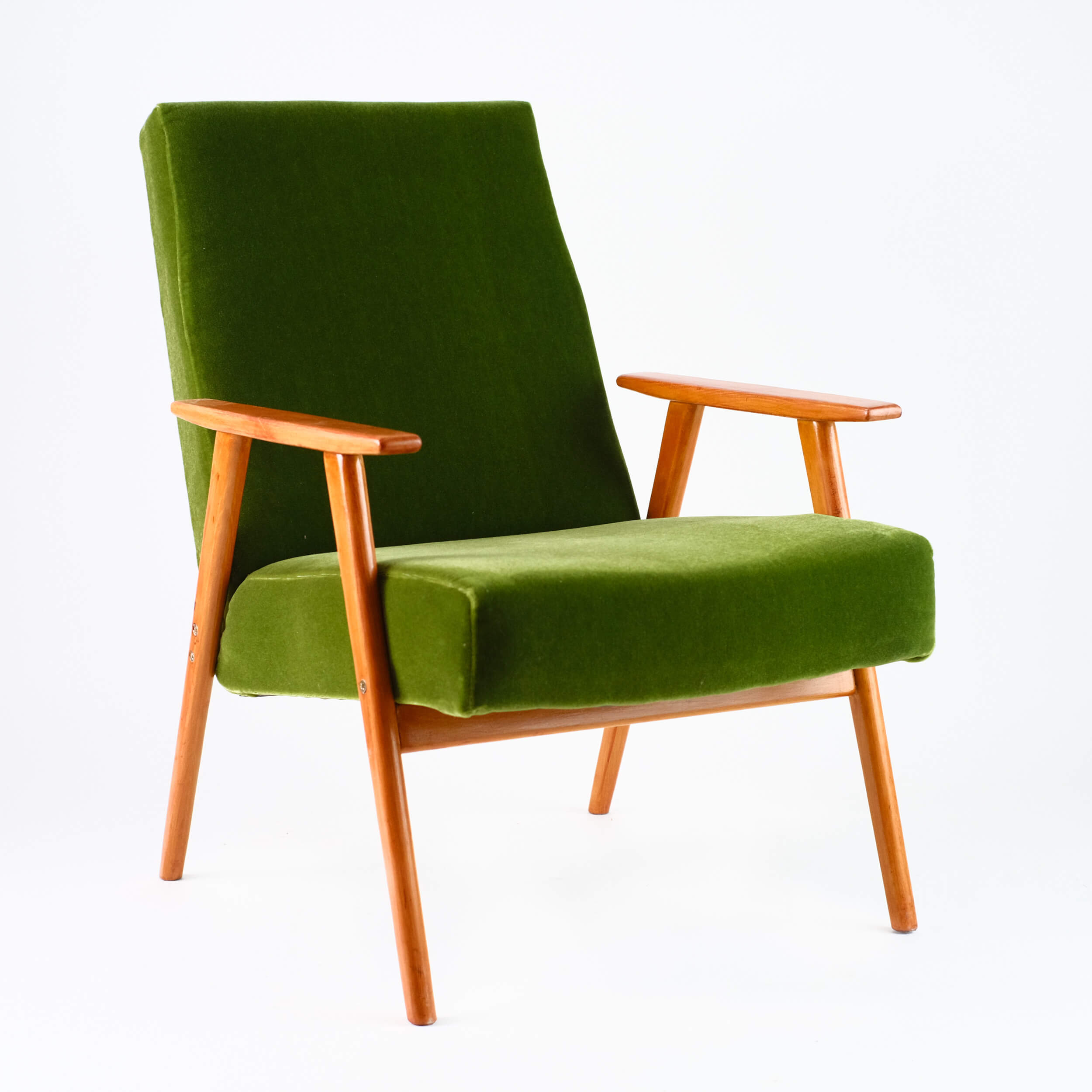 Dark green vintage armchair, solid wood, 60s / 70s