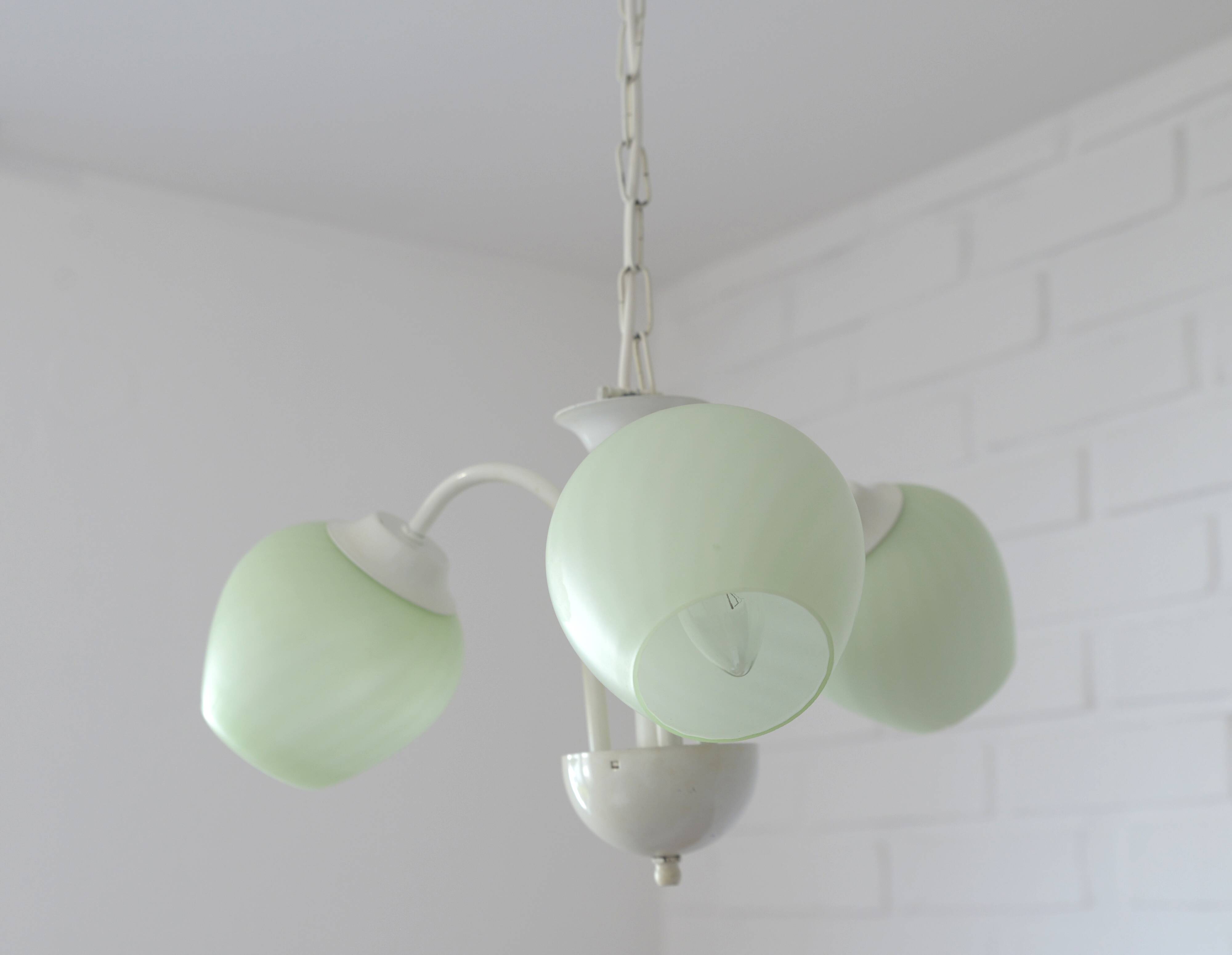 Vintage Elegant Pendant Lamp, Shabby Chic White Chandelier, Mint Green