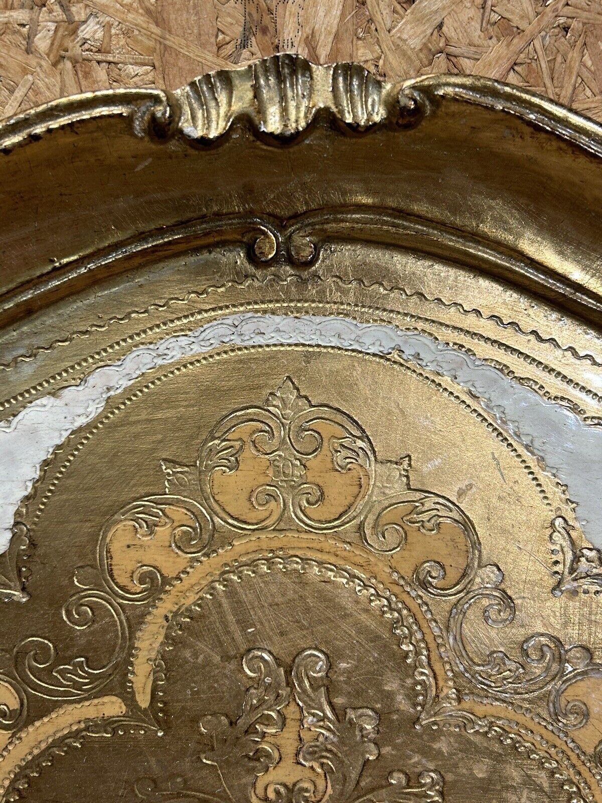 Old florentine tray painted wood, gilded, vintage 60,70