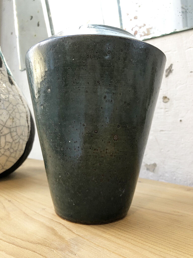 Blue duck speckled ceramic vase