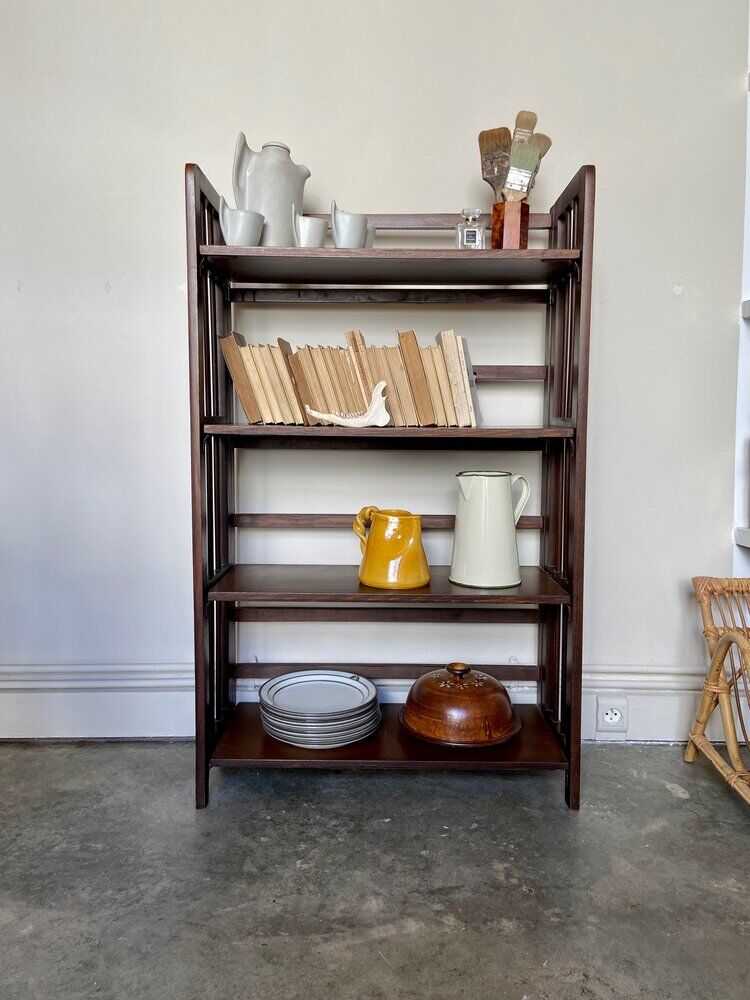 Dark wood folding bookcase 4 shelves