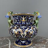 Gien earthenware vase with Renaissance decoration, 20th century.