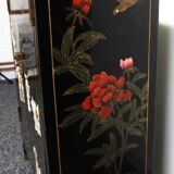Small furniture in black Chinese lacquer with carved soapstone, mother-of-Pearl inlay.