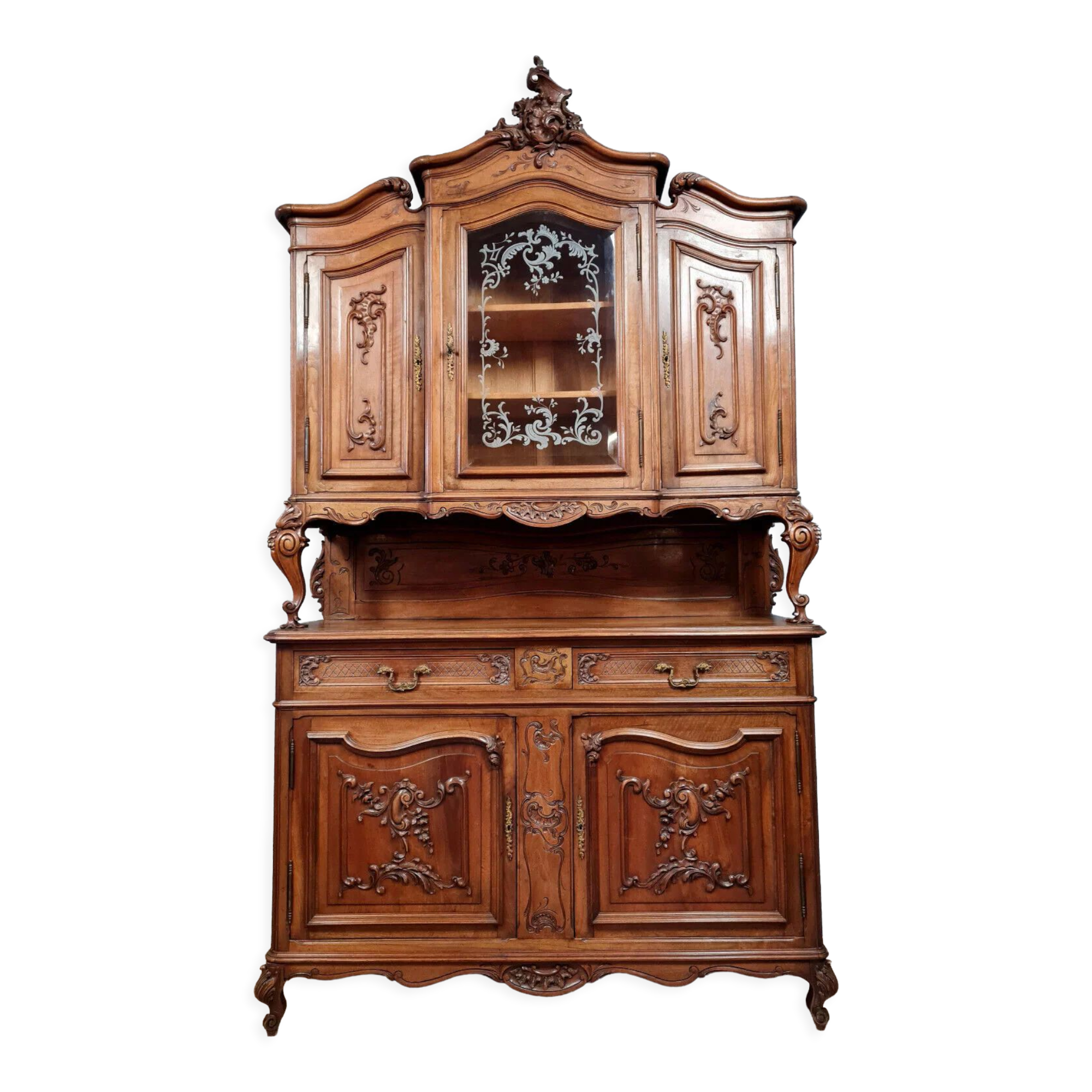 Louis XV double body sideboard in solid walnut circa 1880