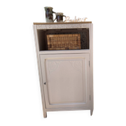 Beautiful art deco jam cupboard in delicate beige tone / and wicker basket