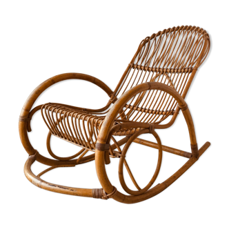 Rocking chair vintage en rotin de Rohe Noordwolde - 1960