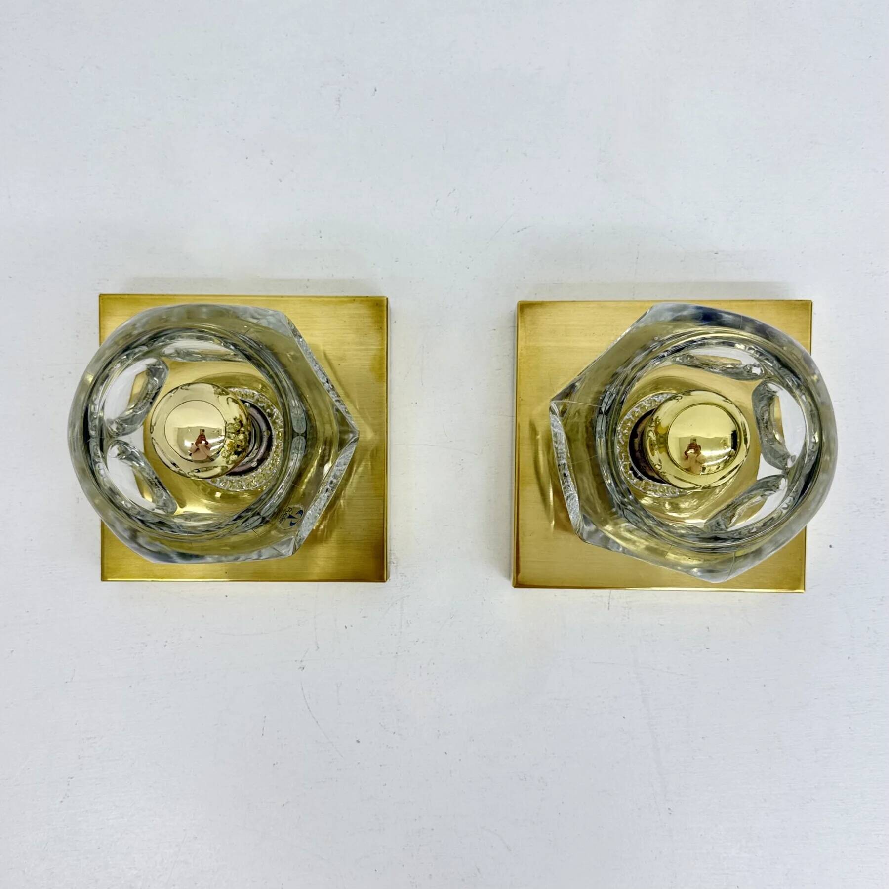 Pair of Peil & Putzler ice cube glass wall lamps, 1970s