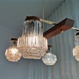 Vintage 60s rustic 4-light  wooden chandelier
