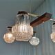 Vintage 60s rustic 4-light  wooden chandelier